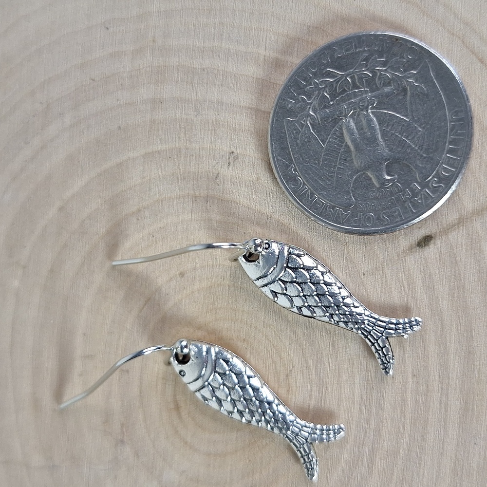Silver Tone Fish Earrings - Picture 5 of 5